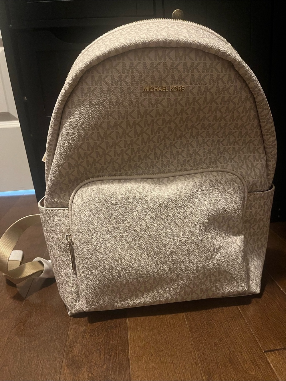 Michael Kors Beige Monogram Backpack with Gold Logo